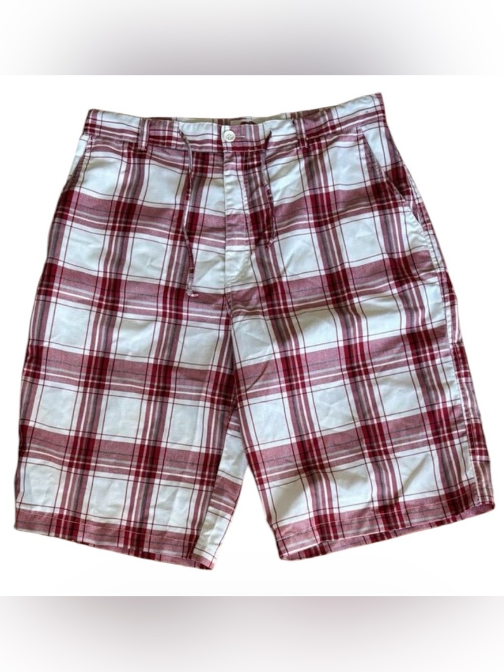 Brock Jeans Vintage Plaid Shorts Red White Drawstring Sz 36